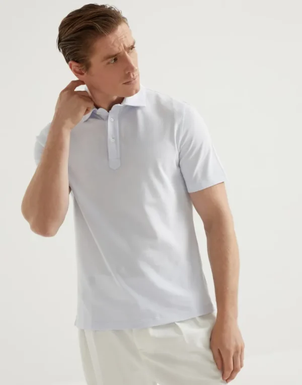 T-shirt & Polo-Brunello Cucinelli Polo in piquet di cotone con colletto stile camicia Cielo (C2387)