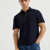 T-shirt & Polo-Brunello Cucinelli Polo in piquet di cotone con colletto stile camicia Blu Navy (C4425)