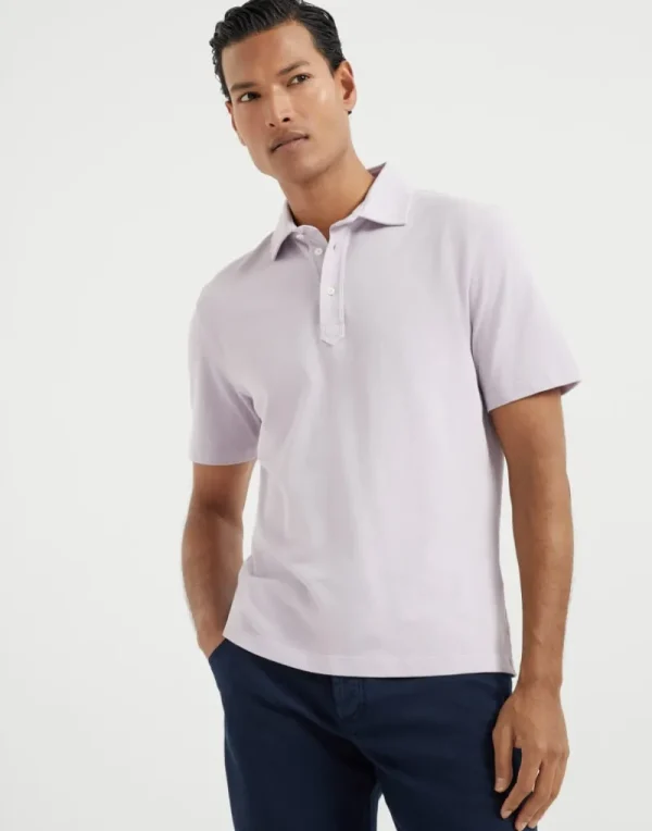 T-shirt & Polo-Brunello Cucinelli Polo in piquet di cotone con colletto stile camicia Lavanda (C2359)