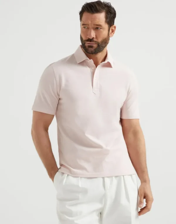 T-shirt & Polo-Brunello Cucinelli Polo in piquet di cotone con colletto stile camicia Salmone (C2399)