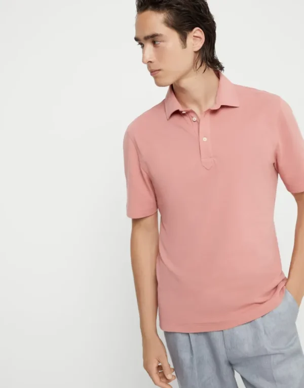 T-shirt & Polo-Brunello Cucinelli Polo in piquet di cotone con colletto stile camicia Pompelmo Rosa (C2395)