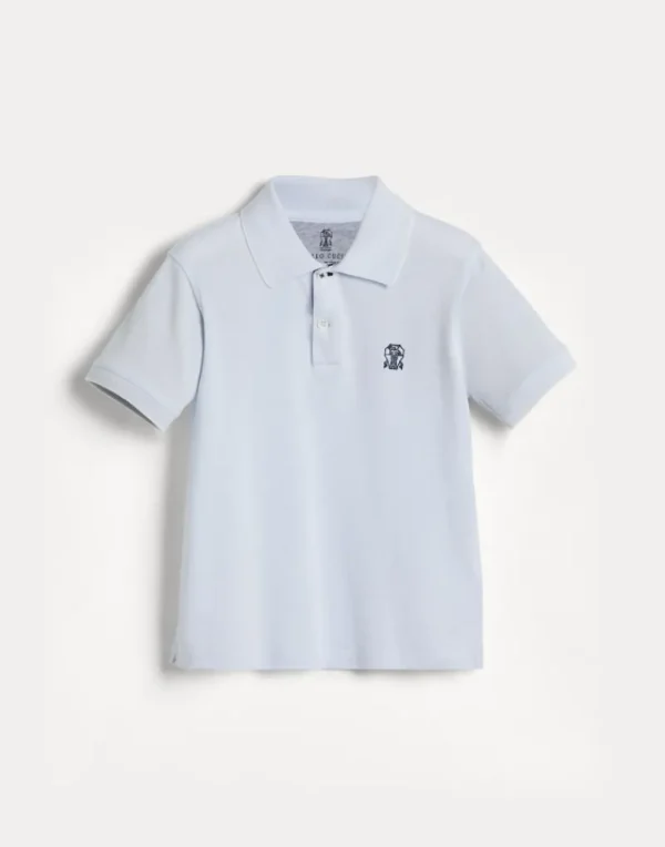 T-shirt & Camicie-Brunello Cucinelli Polo in piquet di cotone con logo Celeste (CQU24)