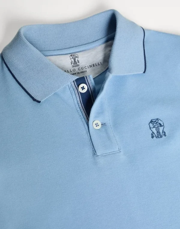 T-shirt & Camicie-Brunello Cucinelli Polo in piquet di cotone con logo Azzurro (CYS62)