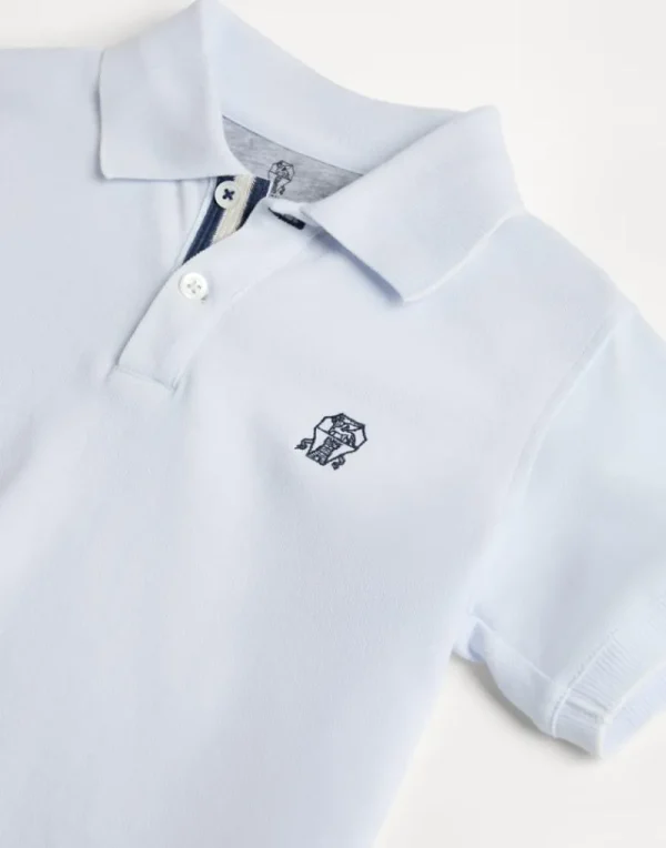 T-shirt & Camicie-Brunello Cucinelli Polo in piquet di cotone con logo Celeste (CQU24)