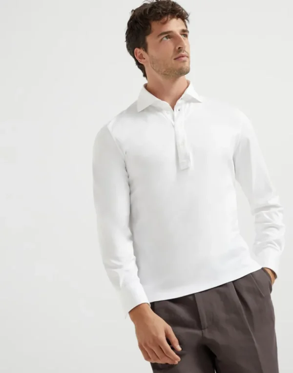 T-shirt & Polo-Brunello Cucinelli Polo manica lunga in jersey di cotone con colletto stile camicia Bianco (C6159)