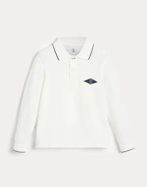 T-shirt & Camicie-Brunello Cucinelli Polo manica lunga in piquet di cotone con patch Off-White (CKQ31)