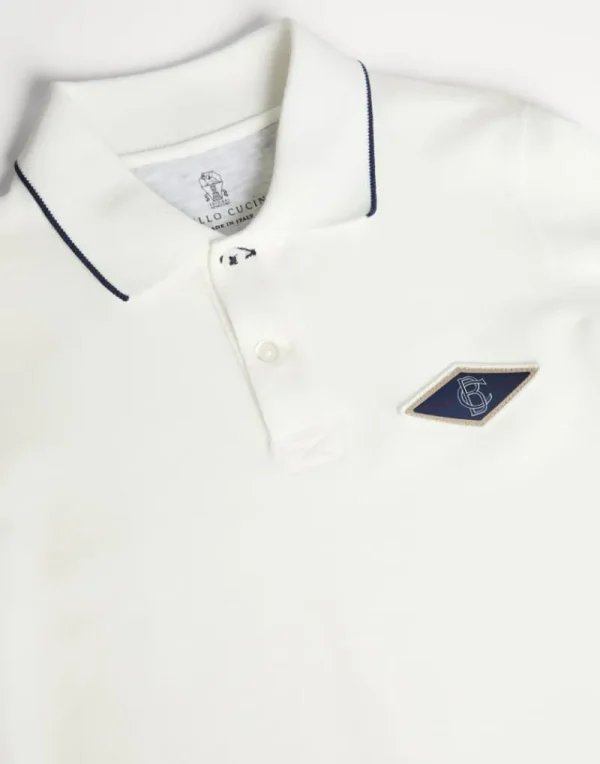 T-shirt & Camicie-Brunello Cucinelli Polo manica lunga in piquet di cotone con patch Off-White (CKQ31)