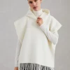 Maglieria-Brunello Cucinelli Poncho in maglia double di lana e cashmere con cappuccio e frange Bianco (CPANA)