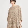 Maglieria-Brunello Cucinelli Poncho in maglia Foliage Lace di lino e seta Diamante Beige (C3785)