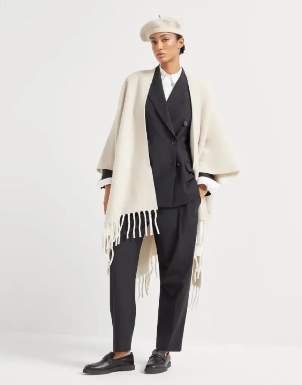 Maglieria-Brunello Cucinelli Poncho reversibile in maglia double di lana e cashmere Panama (CK95)