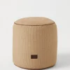 Cuscini-Brunello Cucinelli Pouf in cotone techno effetto raffia con profilo in pelle Corda (CDQ88)