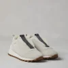 Sneakers-Brunello Cucinelli Runners in camoscio con fodera in shearling e Precious Detail Grigio Chiaro (C9593)