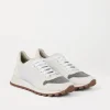 Sneakers-Brunello Cucinelli Runners in camoscio e tessuto techno con Precious Toe Bianco (C6280)