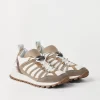 Sneakers-Brunello Cucinelli Runners in camoscio e tessuto techno con Shiny Loop Detail Grigio Chiaro (C5859)