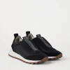 Sneakers-Brunello Cucinelli Runners in camoscio e tessuto techno con Precious Detail Nero (C101)