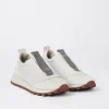 Sneakers-Brunello Cucinelli Runners in camoscio e tessuto techno con Precious Detail Bianco (C6280)