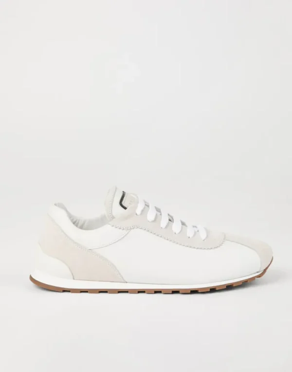 Sneakers-Brunello Cucinelli Runners in camoscio e vitello con monile Bianco (C159)