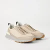 Sneakers-Brunello Cucinelli Runners in camoscio lavato e vitello semilucido Avena (CJX03)