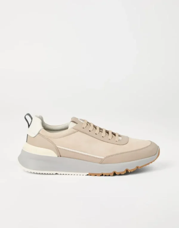 Sneakers-Brunello Cucinelli Runners in camoscio lavato e vitello semilucido Avena (CJX03)