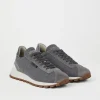 Sneakers-Brunello Cucinelli Runners in canvas di lana vergine e camoscio con Shiny Tab Grigio Medio (C006)