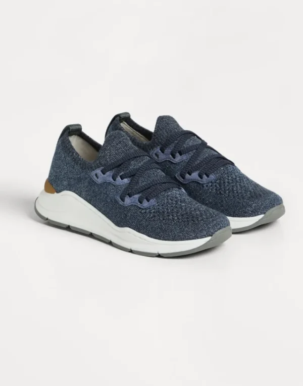 Scarpe-Brunello Cucinelli Runners in maglia chiné di cotone Blu (CO250)