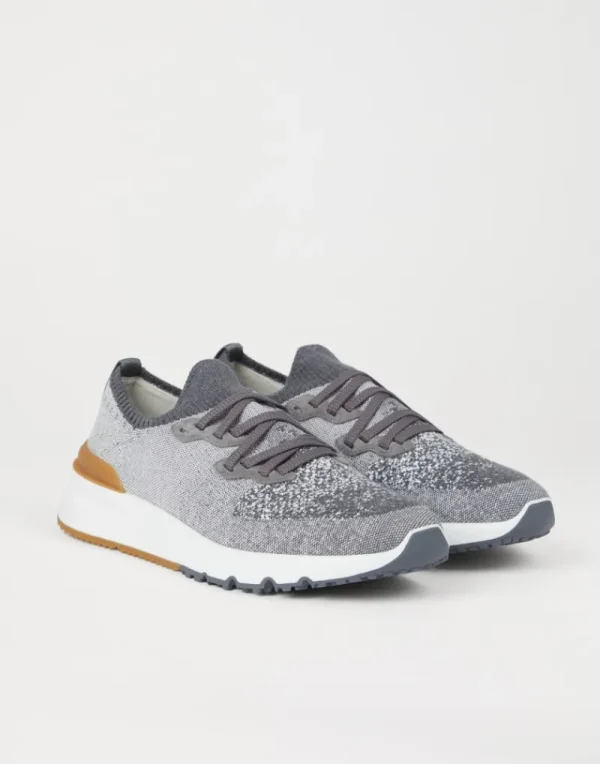 Sneakers-Brunello Cucinelli Runners in maglia chiné di cotone Grigio Medio (CYD86)