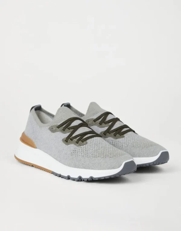 Sneakers-Brunello Cucinelli Runners in maglia chiné di cotone Militare (CEE90)