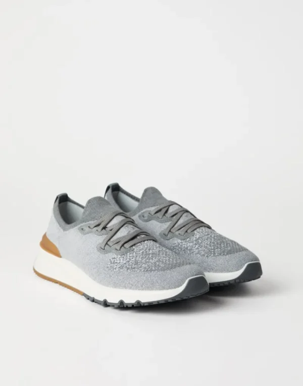 Sneakers-Brunello Cucinelli Runners in maglia chiné di cotone Grigio (CI312)