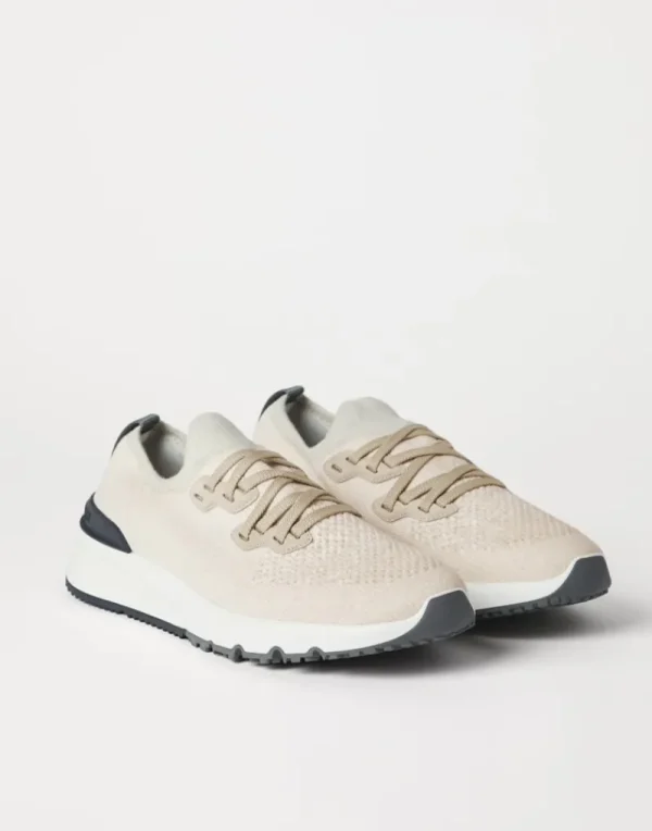 Sneakers-Brunello Cucinelli Runners in maglia chiné di cotone Panama (CW751)