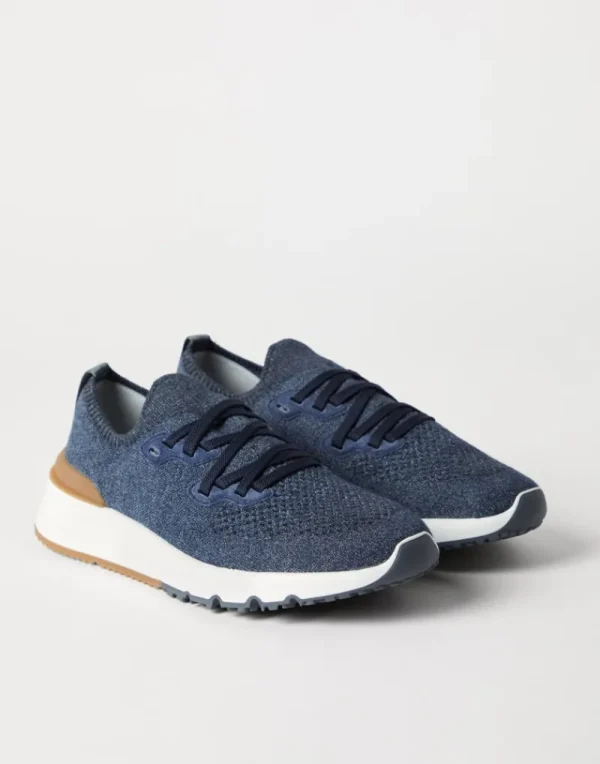 Sneakers-Brunello Cucinelli Runners in maglia chiné di cotone Blu (CO250)