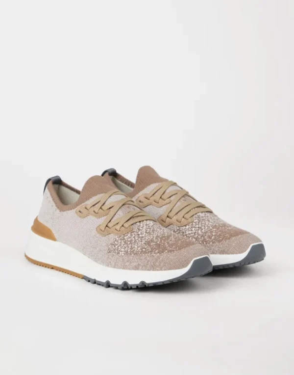 Sneakers-Brunello Cucinelli Runners in maglia chiné di cotone Marrone Chiaro (CYP09)