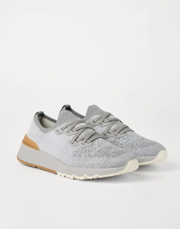 Sneakers-Brunello Cucinelli Runners in maglia chiné di cotone Grigio Chiaro (CJN33)