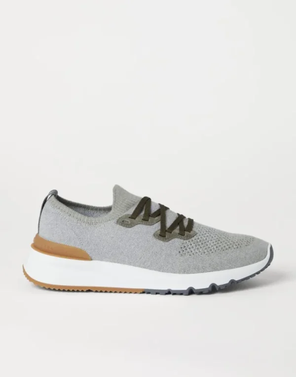 Sneakers-Brunello Cucinelli Runners in maglia chiné di cotone Militare (CEE90)