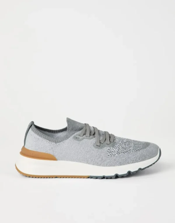 Sneakers-Brunello Cucinelli Runners in maglia chiné di cotone Grigio (CI312)