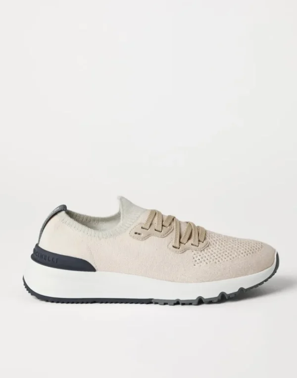 Sneakers-Brunello Cucinelli Runners in maglia chiné di cotone Panama (CW751)