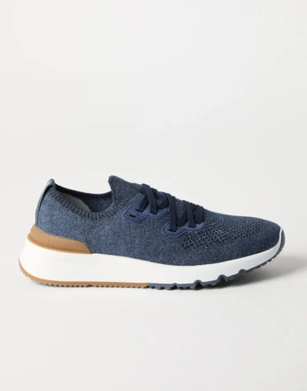 Sneakers-Brunello Cucinelli Runners in maglia chiné di cotone Blu (CO250)