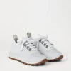 Sneakers-Brunello Cucinelli Runners in maglia di cotone Sparkling con Shiny Eyelets Bianco (C159)