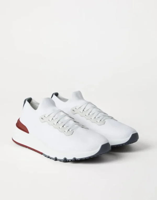 Sneakers-Brunello Cucinelli Runners in maglia di cotone e vitello semilucido Bianco (CJ987)