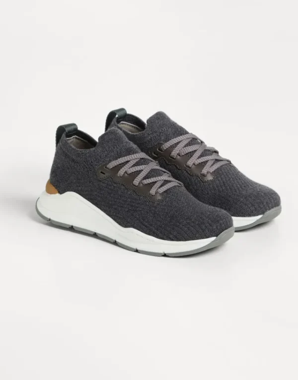 Scarpe-Brunello Cucinelli Runners in maglia di cotone Antracite (CJE60)