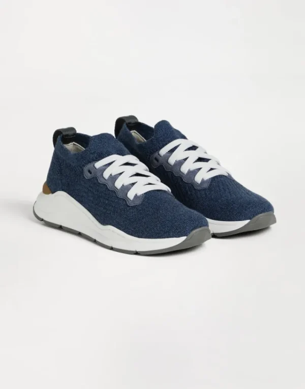 Scarpe-Brunello Cucinelli Runners in maglia di cotone techno Blu (CIR73)