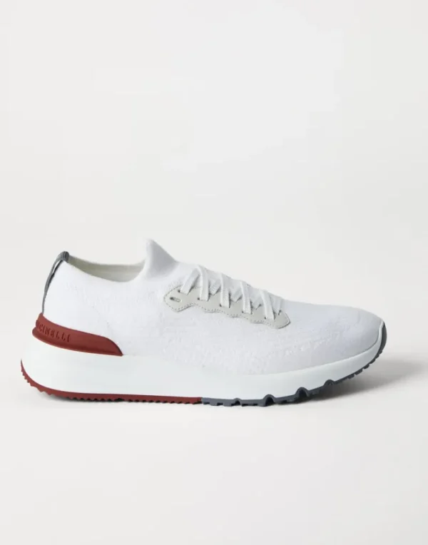 Sneakers-Brunello Cucinelli Runners in maglia di cotone e vitello semilucido Bianco (CJ987)