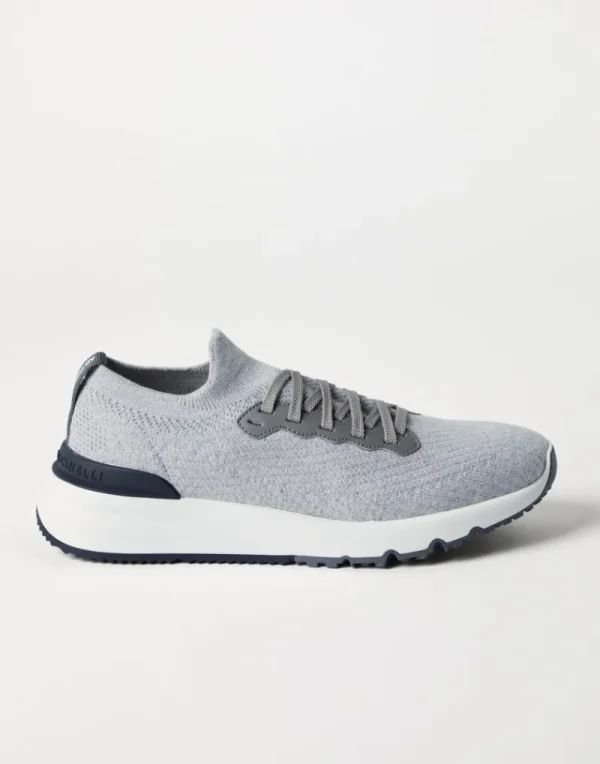 Sneakers-Brunello Cucinelli Runners in maglia di cotone e vitello semilucido Argento (CB308)