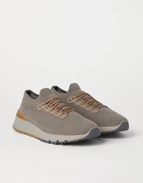 Sneakers-Brunello Cucinelli Runners in maglia di lana e vitello semilucido con fodera calda Taupe (CWE21)