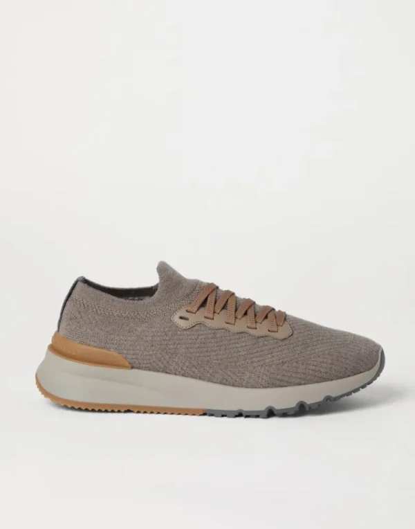 Sneakers-Brunello Cucinelli Runners in maglia di lana e vitello semilucido con fodera calda Taupe (CWE21)