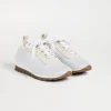 Scarpe-Brunello Cucinelli Runners in maglia Sparkling di cotone e camoscio con monile Bianco (C159)