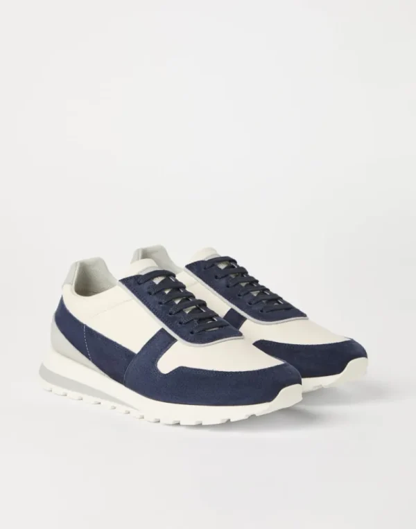 Sneakers-Brunello Cucinelli Runners in vitello e camoscio lavato Blu (CBD88)