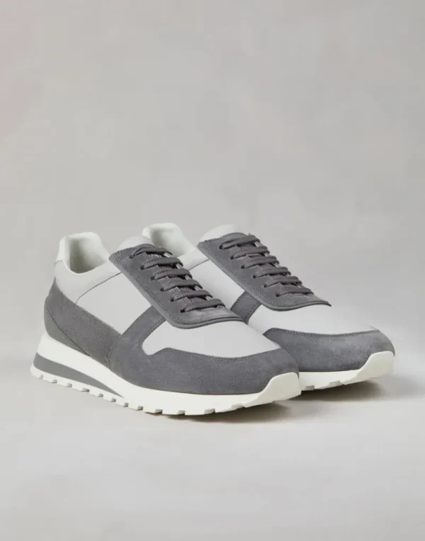 Sneakers-Brunello Cucinelli Runners in vitello e camoscio lavato Grigio (CVY44)