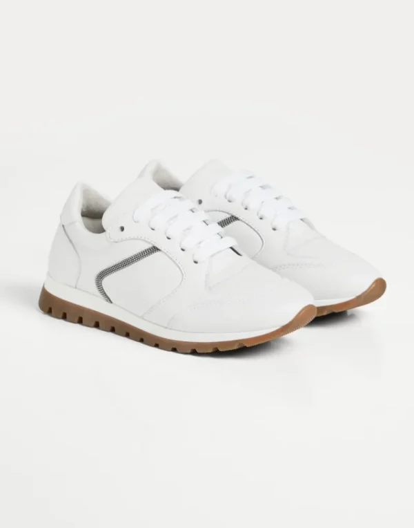 Scarpe-Brunello Cucinelli Runners in vitello mat con monile Bianco (C7592)