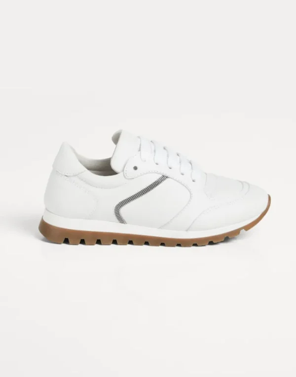 Scarpe-Brunello Cucinelli Runners in vitello mat con monile Bianco (C7592)