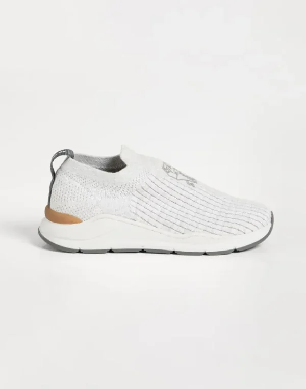 Scarpe-Brunello Cucinelli Runners slip-on in maglia di cotone techno a coste con logo ricamato Bianco (CCM29)